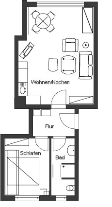 Grundriß - 2 Raum Apartment
